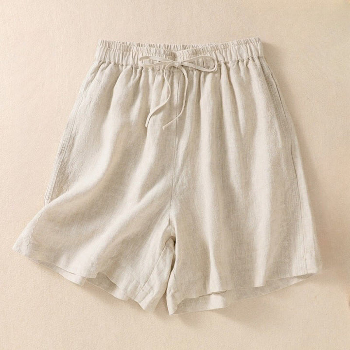 Buddha Stones Lässige Damen-Shorts aus Baumwolle und Leinen mit Blumenstickereimuster, Kordelzug und Taschen - Beige - US8-10， UK/AU12-14，EU40-42 (2XL) - image 10