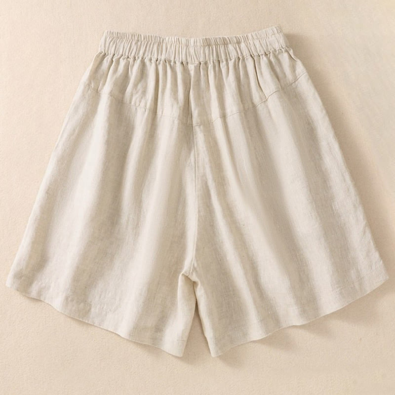 Buddha Stones Lässige Damen-Shorts aus Baumwolle und Leinen mit Blumenstickereimuster, Kordelzug und Taschen - image 11