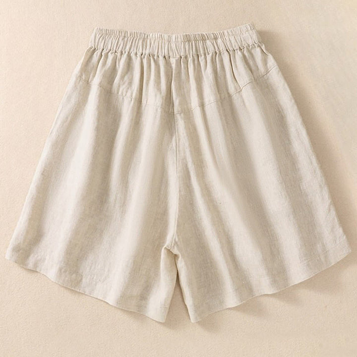 Buddha Stones Lässige Damen-Shorts aus Baumwolle und Leinen mit Blumenstickereimuster, Kordelzug und Taschen - image 11