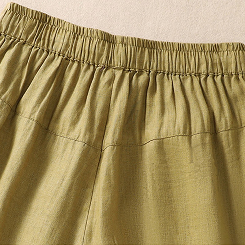 Buddha Stones Lässige Damen-Shorts aus Baumwolle und Leinen mit Blumenstickereimuster, Kordelzug und Taschen - image 19