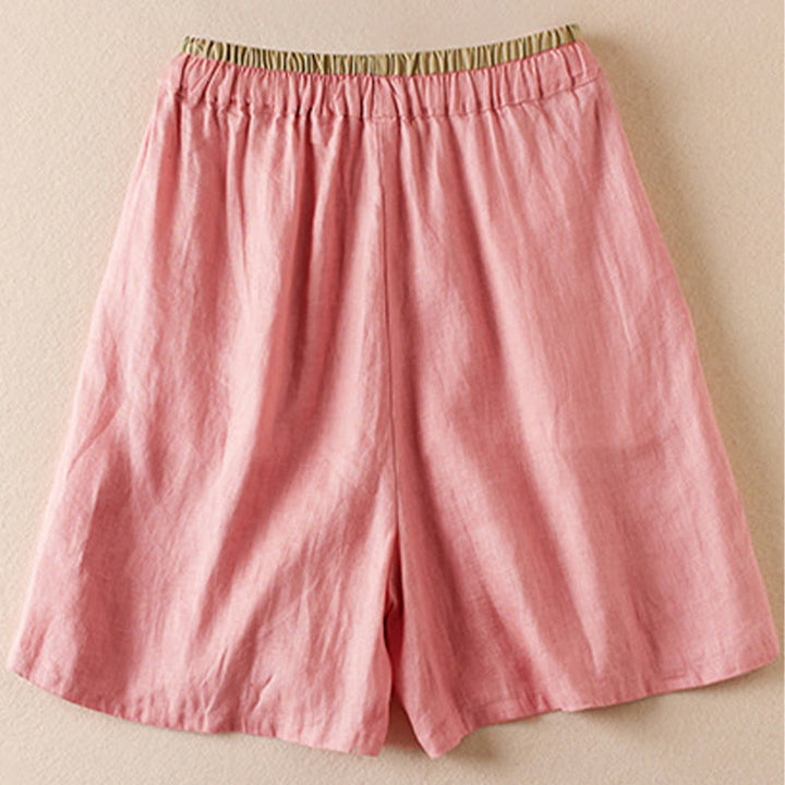 Buddha Stones Wild Simple Design Stickerei Kordelzug Baumwolle Leinen Damen Shorts mit Taschen
