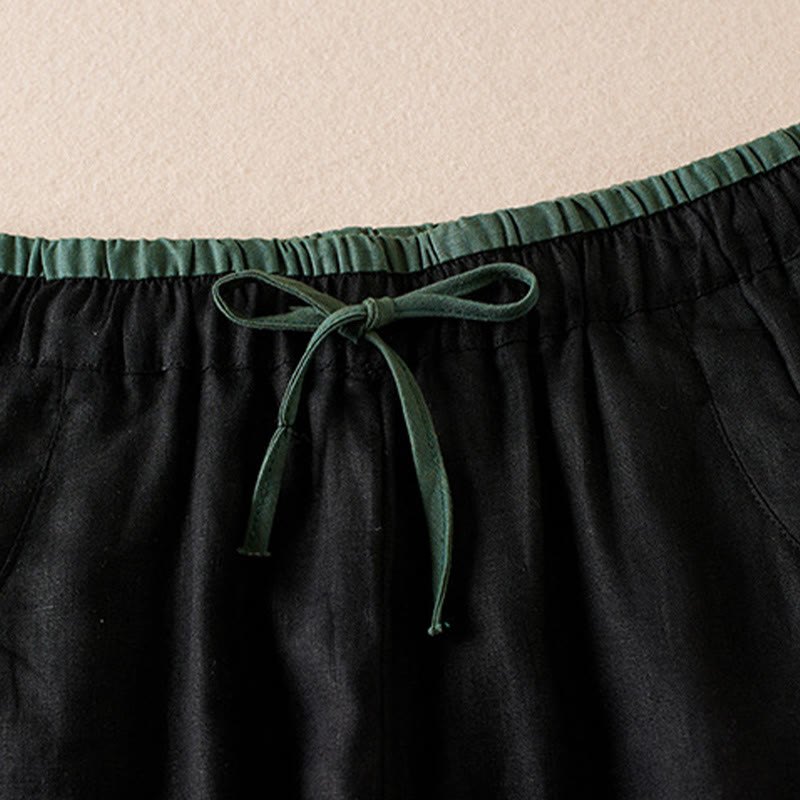 Buddha Stones Wild Simple Design Stickerei Kordelzug Baumwolle Leinen Damen Shorts mit Taschen