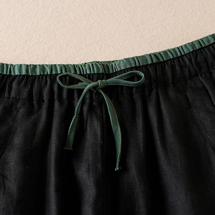 Buddha Stones Wild Simple Design Stickerei Kordelzug Baumwolle Leinen Damen Shorts mit Taschen