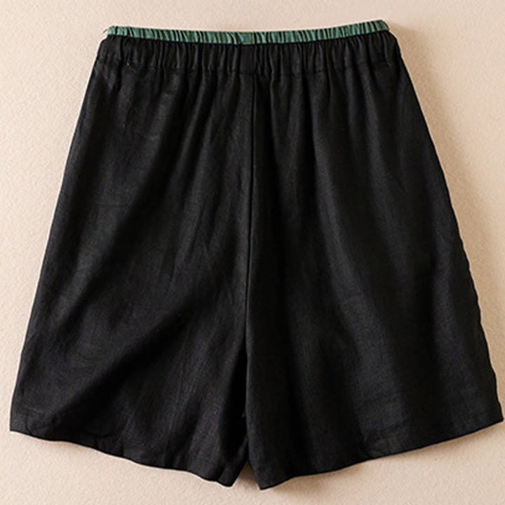 Buddha Stones Wild Simple Design Stickerei Kordelzug Baumwolle Leinen Damen Shorts mit Taschen