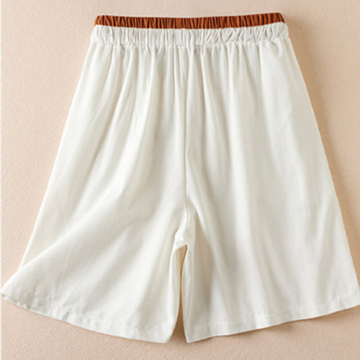 Buddha Stones Wild Simple Design Stickerei Kordelzug Baumwolle Leinen Damen Shorts mit Taschen