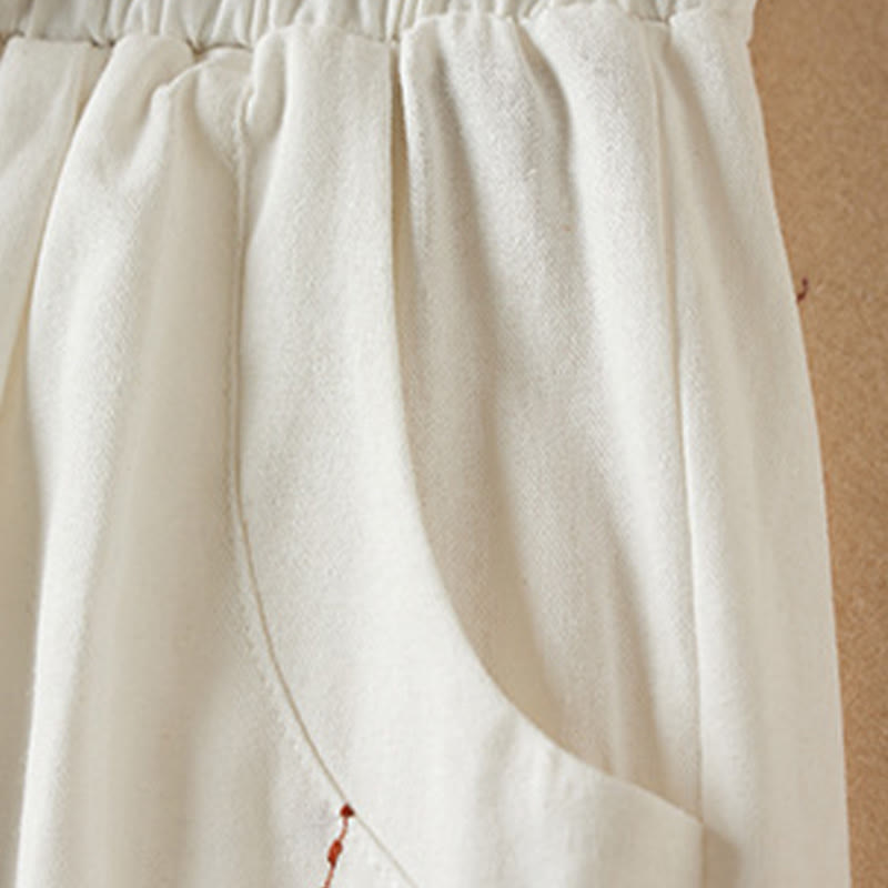 Buddha Stones Wild Simple Design Stickerei Kordelzug Baumwolle Leinen Damen Shorts mit Taschen