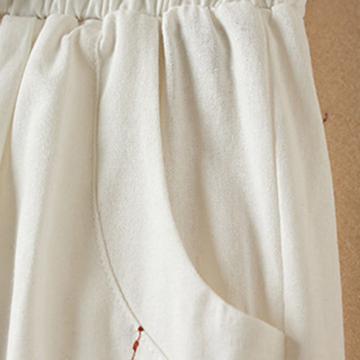 Buddha Stones Wild Simple Design Stickerei Kordelzug Baumwolle Leinen Damen Shorts mit Taschen