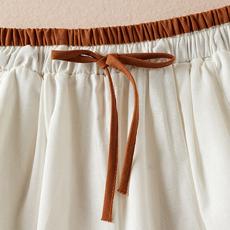 Buddha Stones Wild Simple Design Stickerei Kordelzug Baumwolle Leinen Damen Shorts mit Taschen