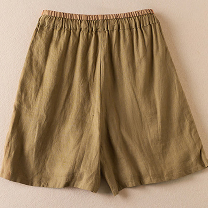 Buddha Stones Wild Simple Design Stickerei Kordelzug Baumwolle Leinen Damen Shorts mit Taschen