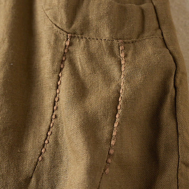 Buddha Stones Wild Simple Design Stickerei Kordelzug Baumwolle Leinen Damen Shorts mit Taschen