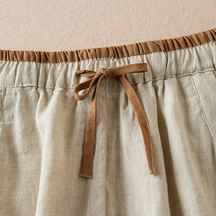 Buddha Stones Wild Simple Design Stickerei Kordelzug Baumwolle Leinen Damen Shorts mit Taschen