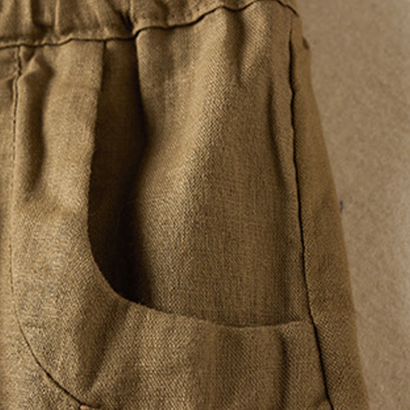 Buddha Stones Wild Simple Design Stickerei Kordelzug Baumwolle Leinen Damen Shorts mit Taschen