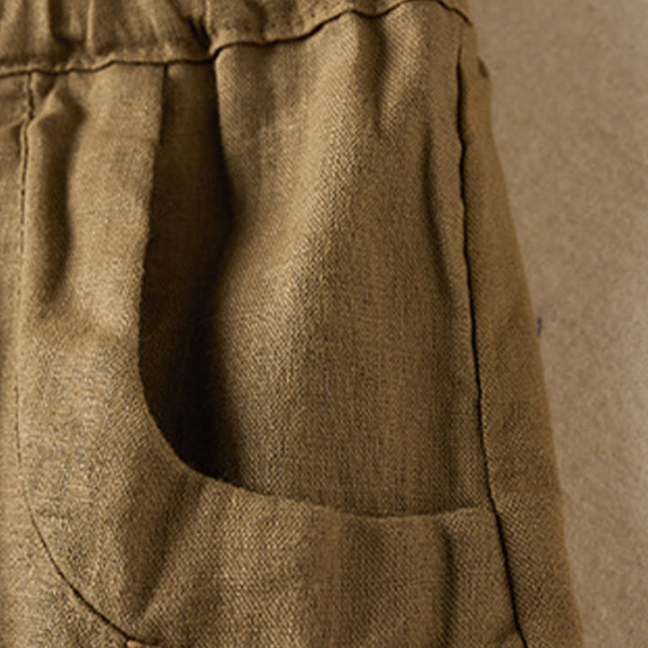 Buddha Stones Wild Simple Design Stickerei Kordelzug Baumwolle Leinen Damen Shorts mit Taschen
