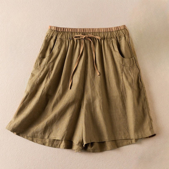 Buddha Stones Wild Simple Design Stickerei Kordelzug Baumwolle Leinen Damen Shorts mit Taschen