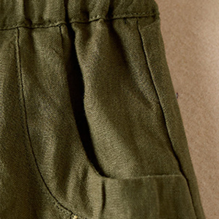 Buddha Stones Wild Simple Design Stickerei Kordelzug Baumwolle Leinen Damen Shorts mit Taschen