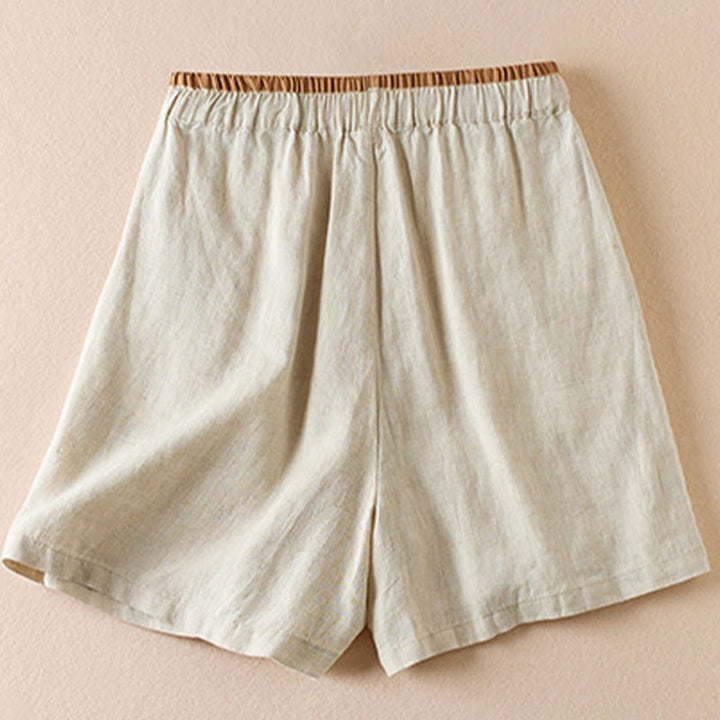 Buddha Stones Wild Simple Design Stickerei Kordelzug Baumwolle Leinen Damen Shorts mit Taschen