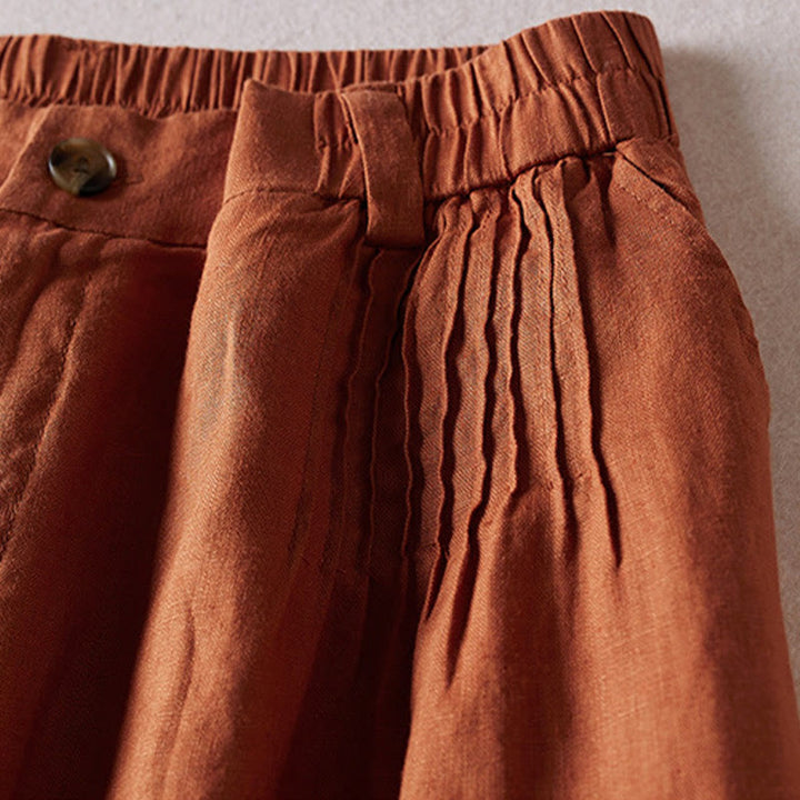 Buddha Stones Sommer Täglich Einfaches Faltendesign Baumwollleinen Damenshorts mit Taschen