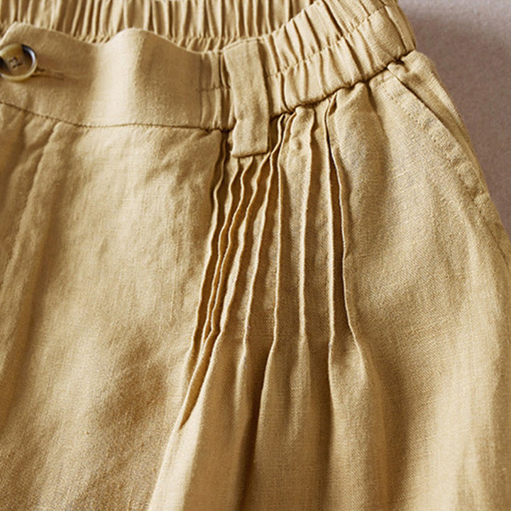 Buddha Stones Sommer Täglich Einfaches Faltendesign Baumwollleinen Damenshorts mit Taschen
