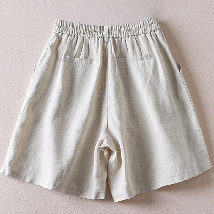Buddha Stones Sommer Täglich Einfaches Faltendesign Baumwollleinen Damenshorts mit Taschen