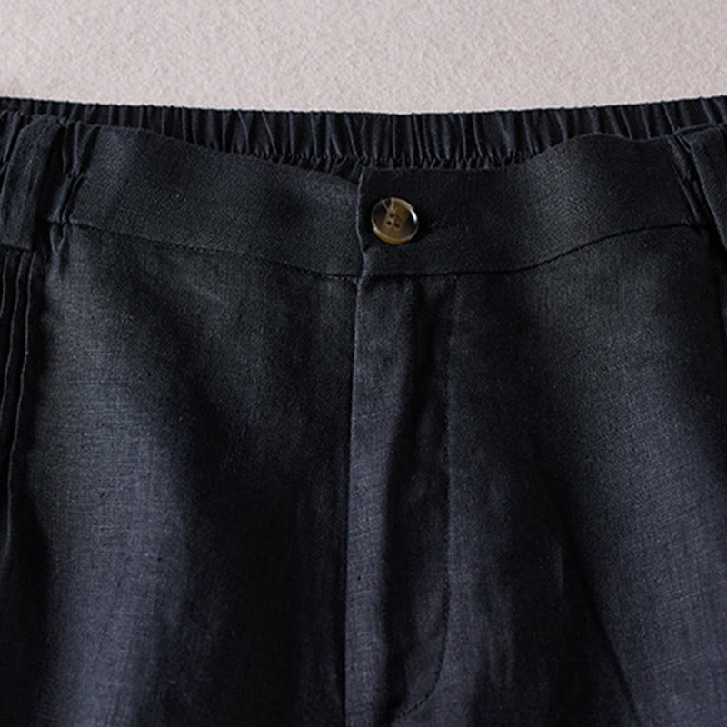 Buddha Stones Sommer Täglich Einfaches Faltendesign Baumwollleinen Damenshorts mit Taschen