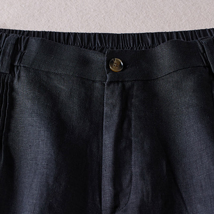 Buddha Stones Sommer Täglich Einfaches Faltendesign Baumwollleinen Damenshorts mit Taschen