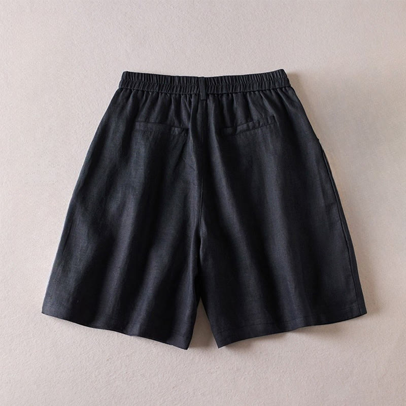 Buddha Stones Sommer Täglich Einfaches Faltendesign Baumwollleinen Damenshorts mit Taschen