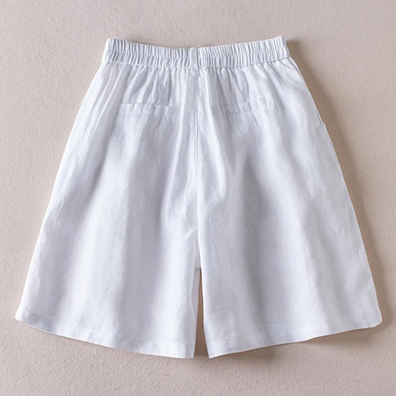 Buddha Stones Sommer Täglich Einfaches Faltendesign Baumwollleinen Damenshorts mit Taschen