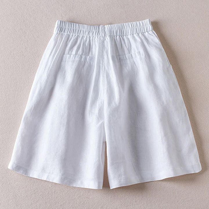Buddha Stones Sommer Täglich Einfaches Faltendesign Baumwollleinen Damenshorts mit Taschen