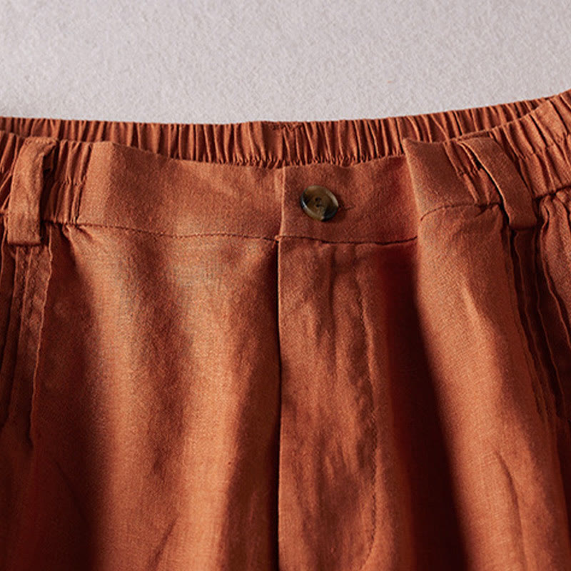 Buddha Stones Sommer Täglich Einfaches Faltendesign Baumwollleinen Damenshorts mit Taschen