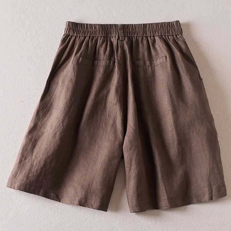 Buddha Stones Sommer Täglich Einfaches Faltendesign Baumwollleinen Damenshorts mit Taschen