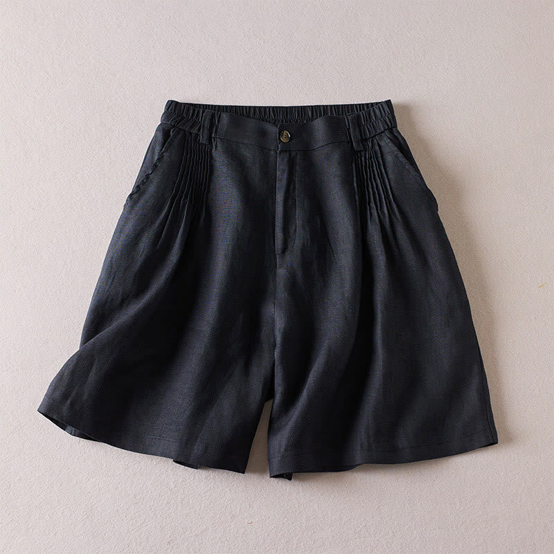 Buddha Stones Sommer Täglich Einfaches Faltendesign Baumwollleinen Damenshorts mit Taschen