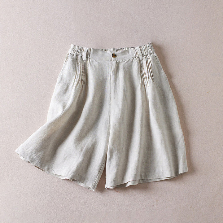 Buddha Stones Sommer Täglich Einfaches Faltendesign Baumwollleinen Damenshorts mit Taschen
