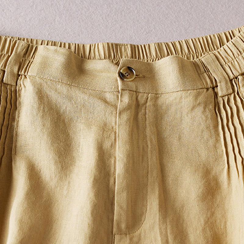 Buddha Stones Sommer Täglich Einfaches Faltendesign Baumwollleinen Damenshorts mit Taschen