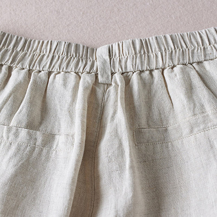 Buddha Stones Sommer Täglich Einfaches Faltendesign Baumwollleinen Damenshorts mit Taschen