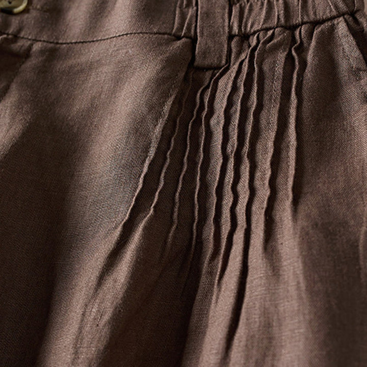 Buddha Stones Sommer Täglich Einfaches Faltendesign Baumwollleinen Damenshorts mit Taschen