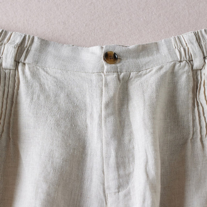 Buddha Stones Sommer Täglich Einfaches Faltendesign Baumwollleinen Damenshorts mit Taschen