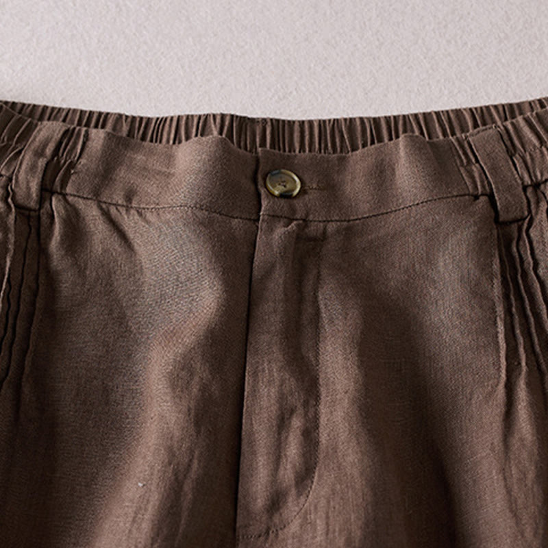 Buddha Stones Sommer Täglich Einfaches Faltendesign Baumwollleinen Damenshorts mit Taschen