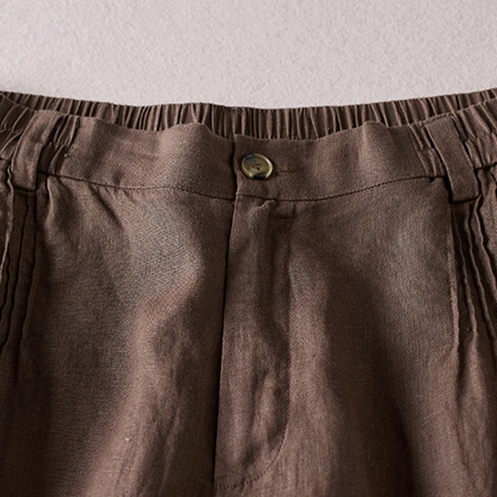 Buddha Stones Sommer Täglich Einfaches Faltendesign Baumwollleinen Damenshorts mit Taschen