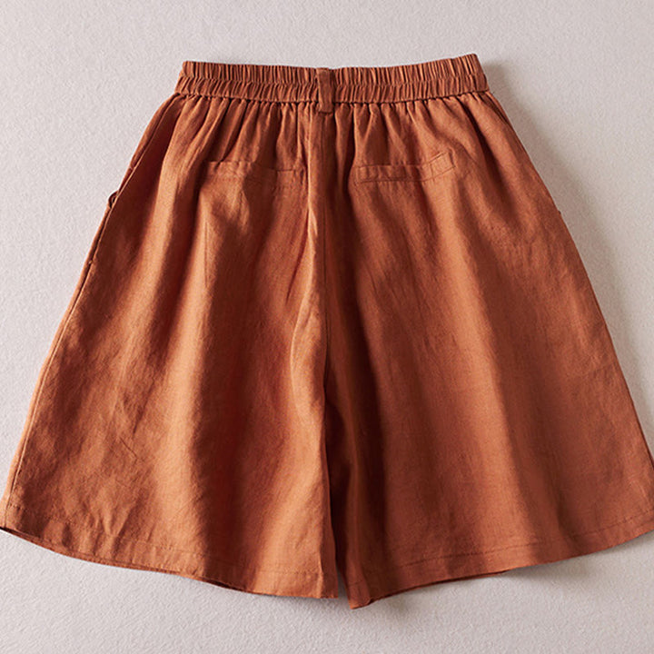 Buddha Stones Sommer Täglich Einfaches Faltendesign Baumwollleinen Damenshorts mit Taschen
