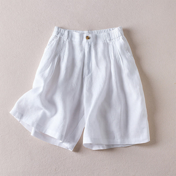 Buddha Stones Sommer Täglich Einfaches Faltendesign Baumwollleinen Damenshorts mit Taschen