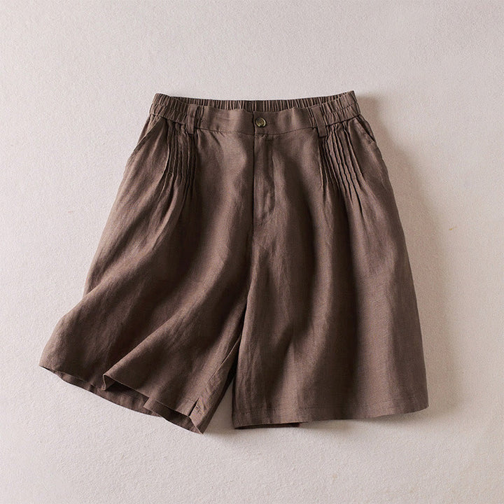 Buddha Stones Sommer Täglich Einfaches Faltendesign Baumwollleinen Damenshorts mit Taschen