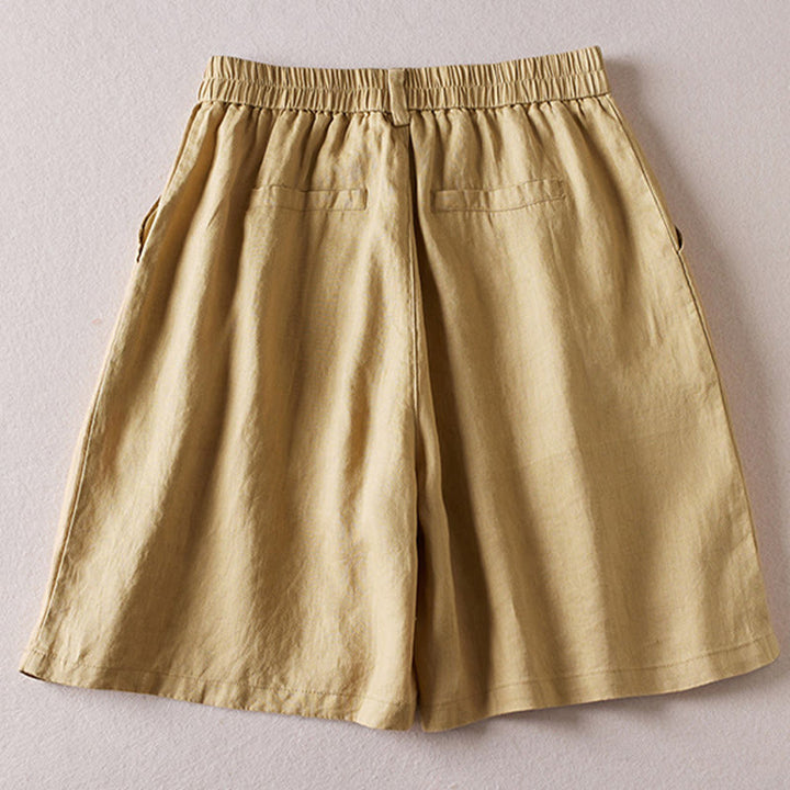 Buddha Stones Sommer Täglich Einfaches Faltendesign Baumwollleinen Damenshorts mit Taschen