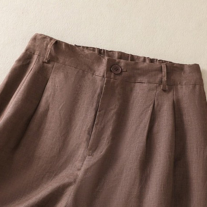 Buddha Stones Sommer Casual Pure Color Baumwolle Leinen Damen Shorts mit Taschen