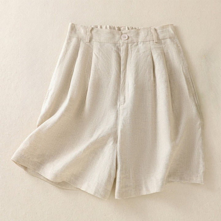 Buddha Stones Sommer Casual Pure Color Baumwolle Leinen Damen Shorts mit Taschen
