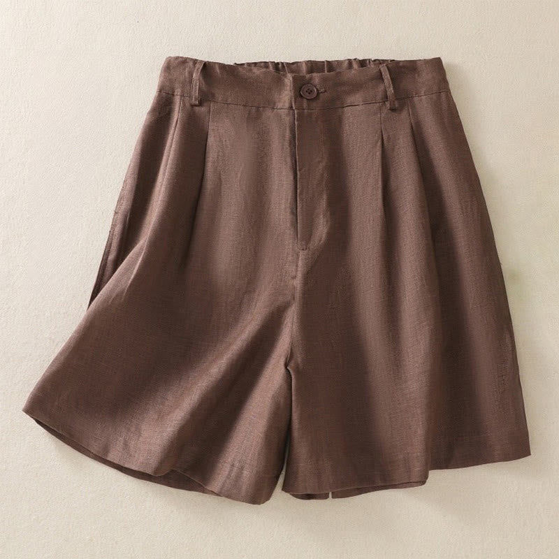Buddha Stones Sommer Casual Pure Color Baumwolle Leinen Damen Shorts mit Taschen