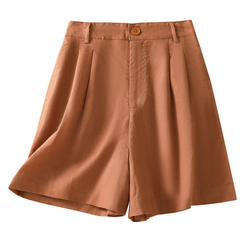 Buddha Stones Sommer Casual Pure Color Baumwolle Leinen Damen Shorts mit Taschen