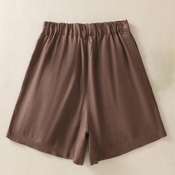 Buddha Stones Sommer Casual Pure Color Baumwolle Leinen Damen Shorts mit Taschen