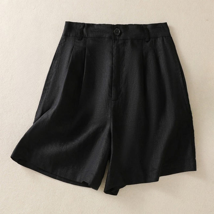 Buddha Stones Sommer Casual Pure Color Baumwolle Leinen Damen Shorts mit Taschen