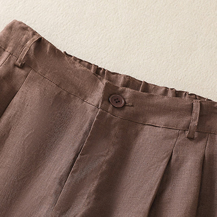 Buddha Stones Sommer Casual Pure Color Baumwolle Leinen Damen Shorts mit Taschen
