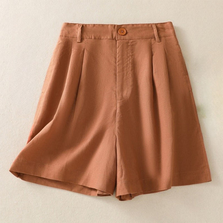 Buddha Stones Sommer Casual Pure Color Baumwolle Leinen Damen Shorts mit Taschen